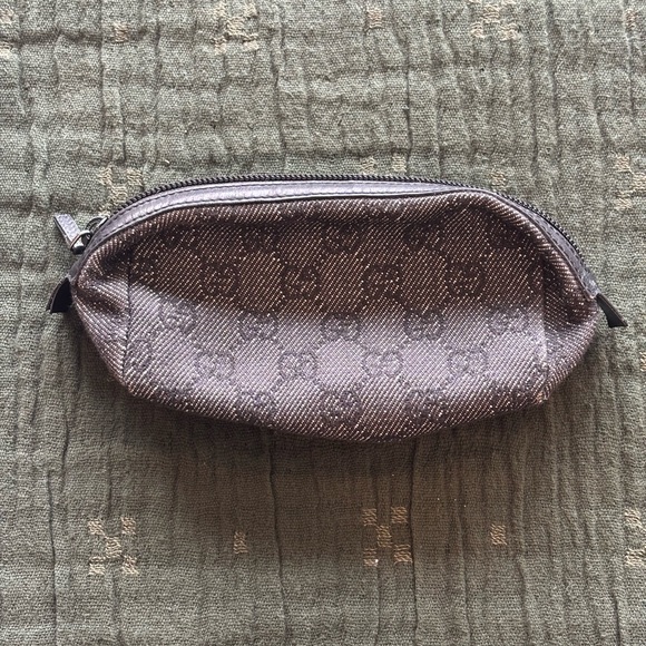 Gucci Handbags - Gucci Black Denim & Leather Zip Pouch with Embossed Logo 014